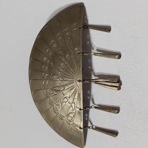 Vintage Brass Hair Barrette Asian Silk Fan Chinese Folded Fan Oriental Unique